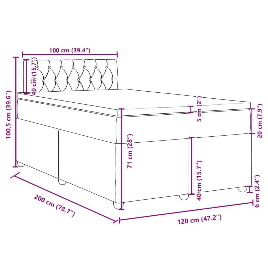 Box Spring Bed with Mattress Dark Gray 120 x 200 cm Fabric