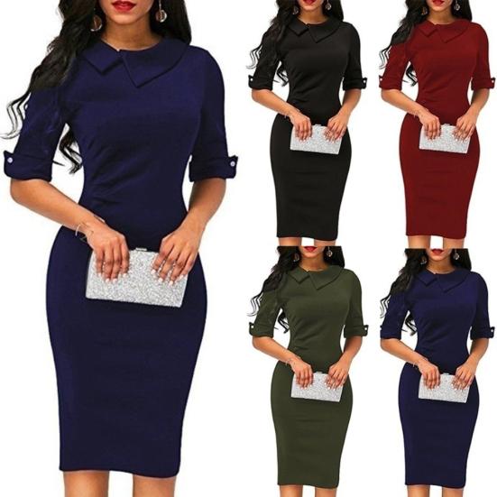 Ołówkowa sukienka midi z długimi rękawami Office Lady w jednolitym kolorze