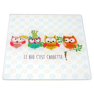 [A0096] - Multicolored “Owls” Glass Coaster (organic Is Great! ) - 20x20cm