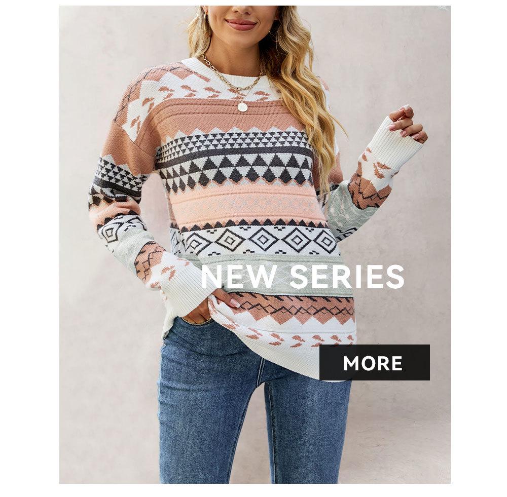 Autumn/Winter 2026 Women's Retro Diamond Jacquard Multicolor Patchwork Knit Pullover Sweater