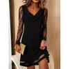 New European and American Spring and Summer Women's Elegant Lace Mesh Splicing Long-sleeved Stacked Collar Women's Dress