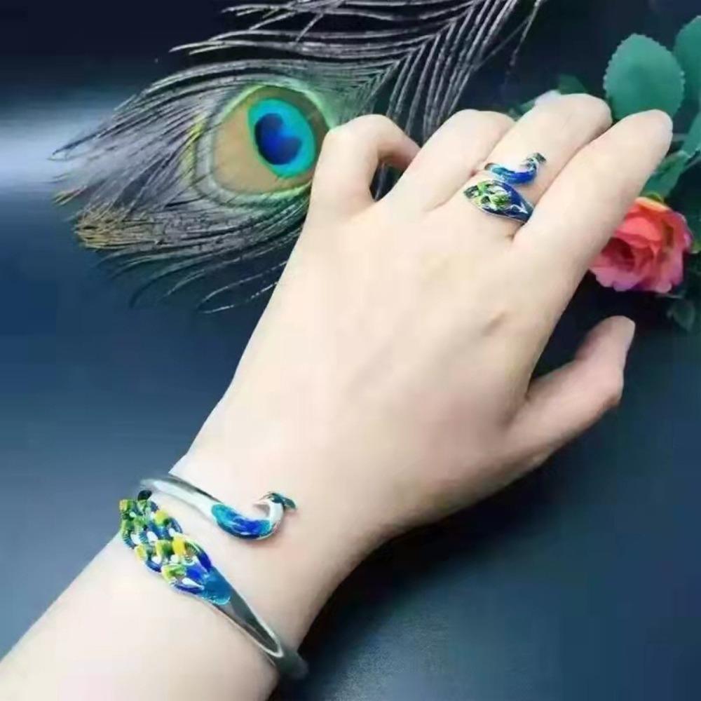 Hollow Peacock Opening Bracelet Vintage Ethnic Style Bracelet Chinese Style Bangle  Jewelry Gifts