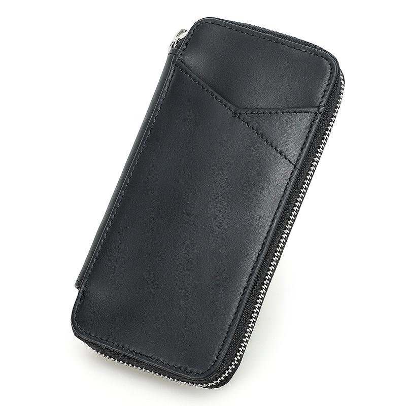 Ręcznie wykonany Retro Etui na długopisy ze skóry Crazy Horse - Pojemność na 4 długopisy, Wielofunkcyjny zamykany na zamek Pudełko na artykuły papiernicze dla studentów