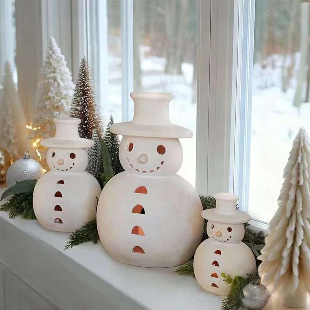2025 Schneemann-Figuren Kreativität und schlichte Handwerkskunst für ein gemütliches Zuhause Schlichtheit Harz Weihnachts-Kerzenhalter