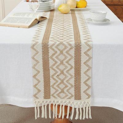 Light Luxury Faux Cotton Linen Tassel Table Runner