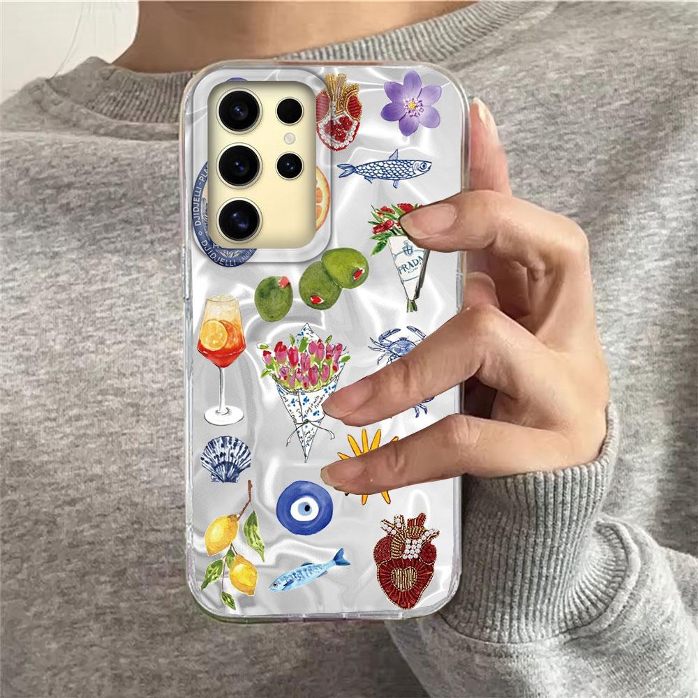 Seaside Scenery Wine Lemon Women Girls Phone Case for Samsung Galaxy S25 Edge S24 S23 S22 S21 S20 FE Plus Ultra Shell Bags Cover