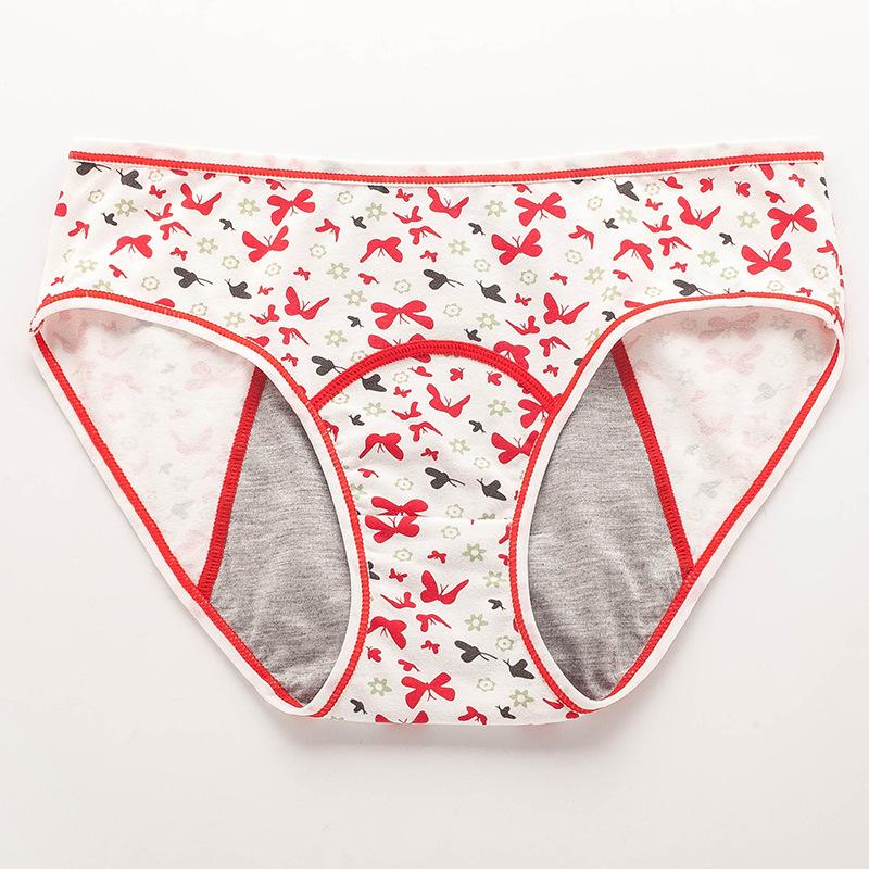 Lady Spring and Autumn Butterfly Print Menstrual Period Anti Side Leakage Breathable Physiological Waist Triangle Briefs