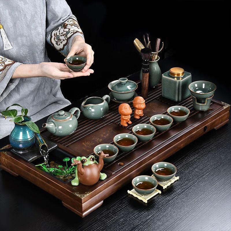 Japanese Style Ceramic Kung Fu Tea Set with Stone Tray