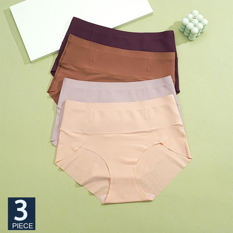 FINETOO 3Pcs Seamless High-Waisted Panty Anti-Slip Briefs Sexy Women's Underwear Anti-Curling Underpants S-3XL Large Size Pantie