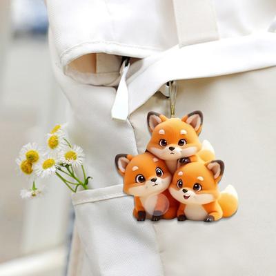 Red Fox Car Pendant Acrylic Flat Ornament Cute Fox Hanging Ornament Cartoon Keepsake Bag Charm Keychain Christmas Tree Decoration
