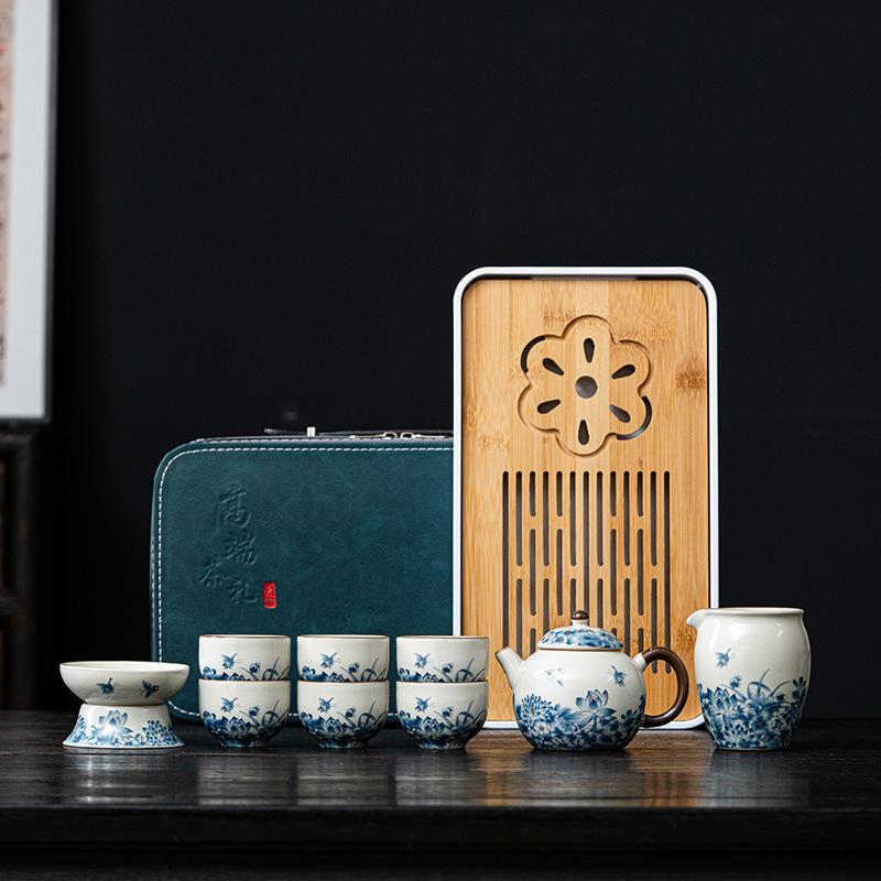 Outdoor Travel Tea Set Portable Ru Kiln Wanhua Ceramic Tea Set Ru Porcelain Kung Fu Teacup Event Gift