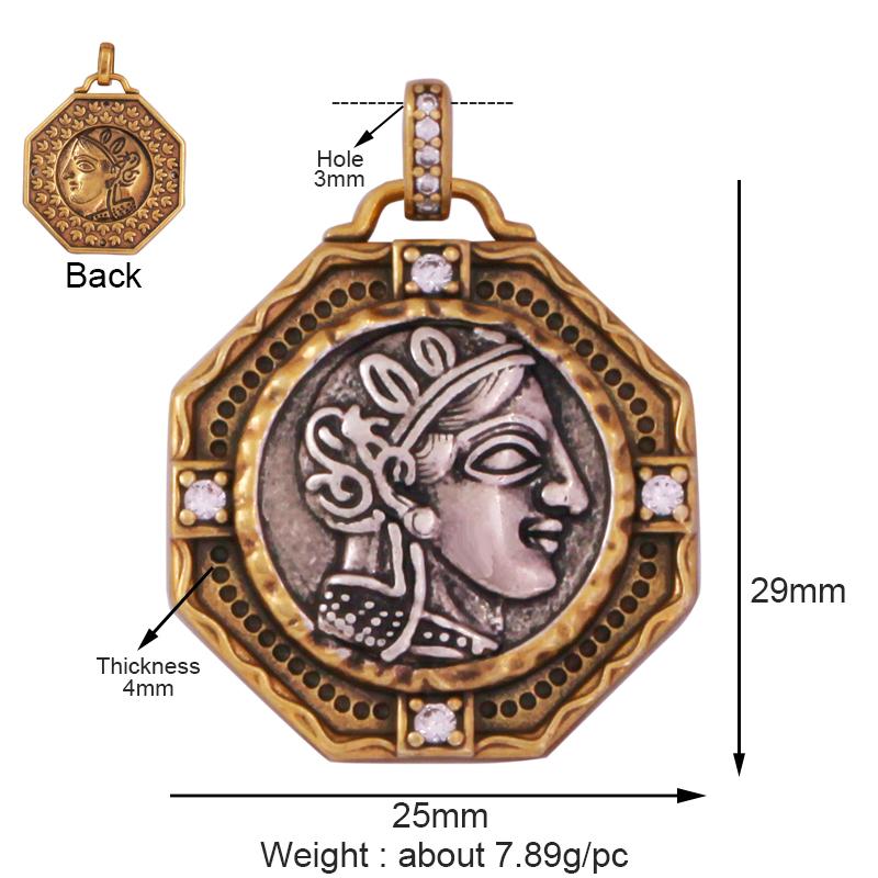 Antique Gold Bronze Beauty Portrait Knight Angel Goddess Coin Medallion Charm Pendant,Necklace Jewelry Accessories Supplies M64