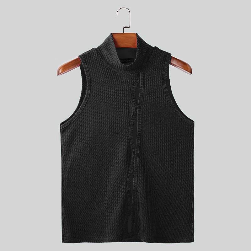 

INCERUN Men High Neck Sleeveless Hollow Out Texture Casual Summer Tank Tops L чёрный