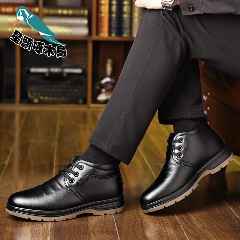 Specht mit Sternkopf Herrenschuhe 2025 Winter warm High-Top Baumwollschuhe Herren Samt Casual Lederschuhe