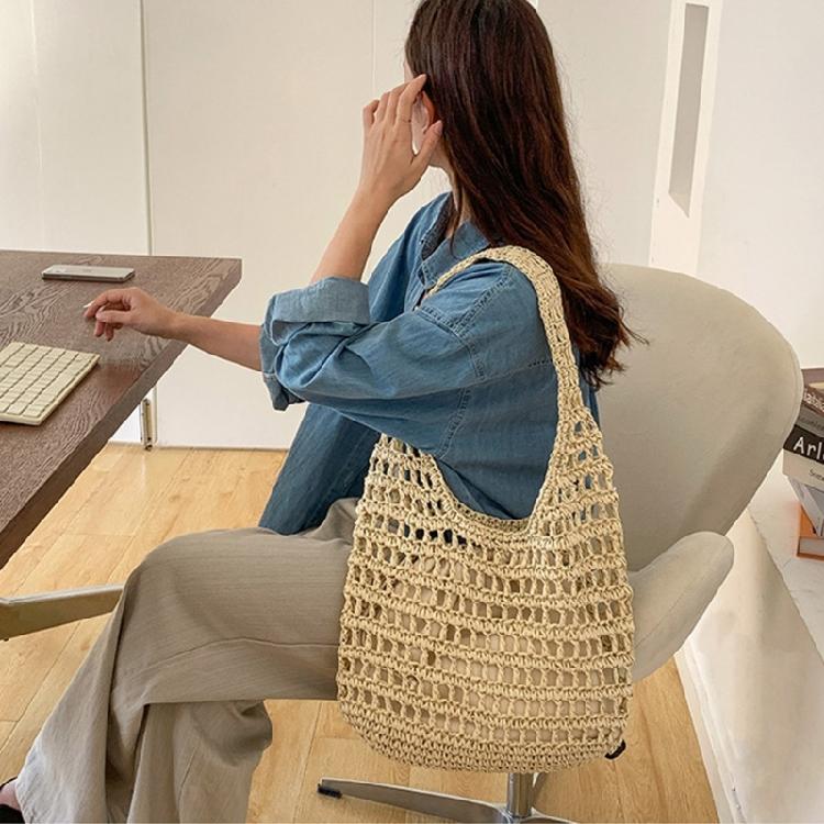Women Straw Bag Hollow Tote Bag Shoulder Bag Fashion Shopping Bags Handbag