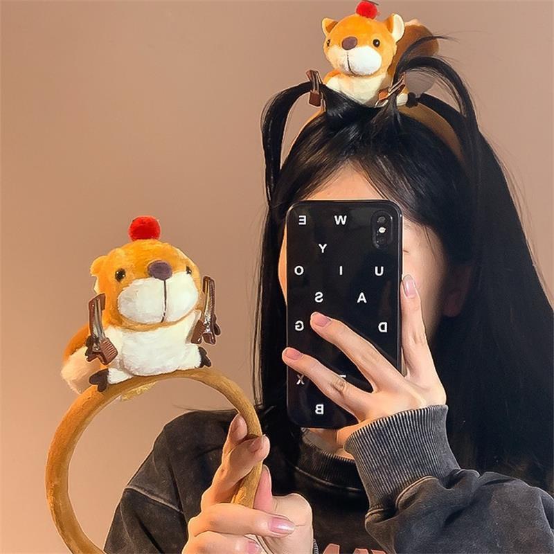 Cartoon Lustige Plüsch Eichhörnchen Puppe Haarreif Haarspange Stirnband Mädchen Niedliches Gesicht Waschen Stirnband Lustiges Haarband Haaraccessoire Geschenke