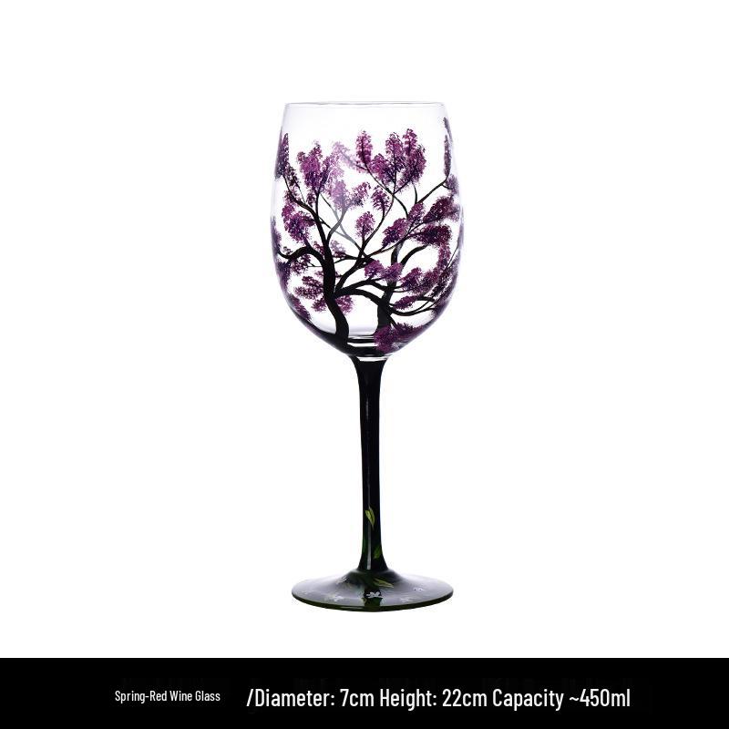 Four Seasons Hand-Painted Crystal Glass Goblet & Egg Cup Set