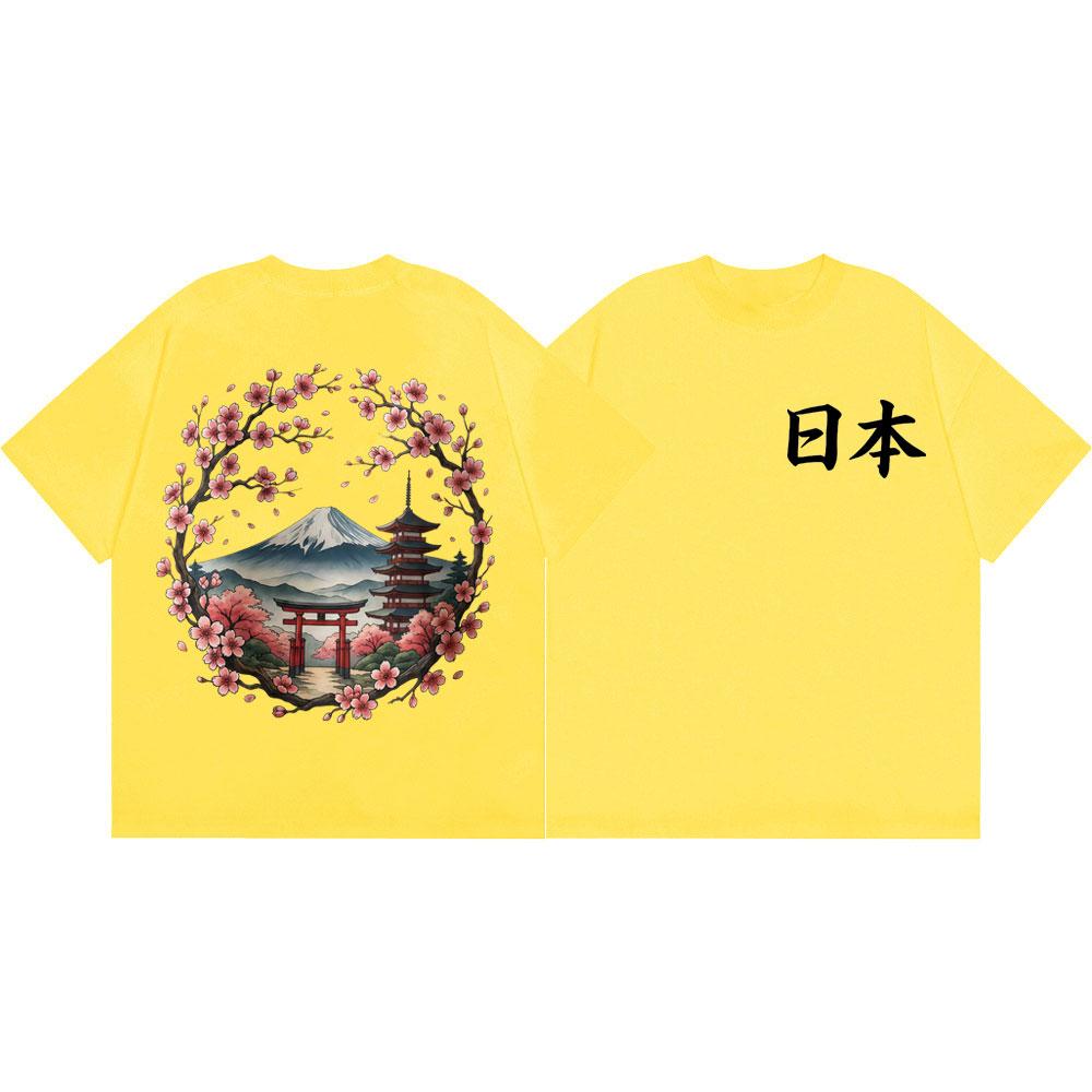 Japan Mount Fuji Sakura Graphic T Shirts Harajuku Anime Style Short Sleeve Tshirts Unisex Unisex Casual Cotton Tshirt Streetwear