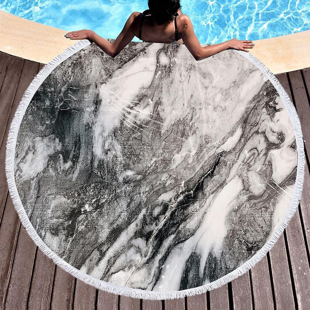 Abstract Marble Round Beach Blanket Microfiber Sand Resistant Beach Throw Towel Absorbent and Quick-drying Pool Towel Picnic Mat