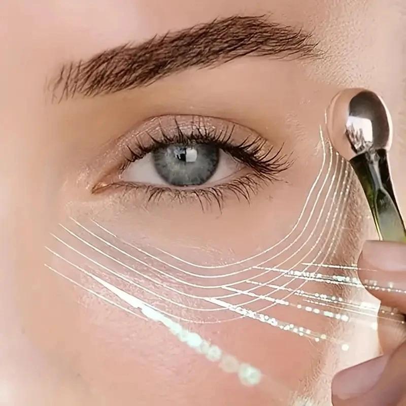 1 pièce Rouleau de Massage pour les Yeux Applicateur de Crème pour les Yeux Spatule Cosmétique Anti-Rides Cuillère Faciale Alliage Doré Outil de Soin pour Peau Fine Amincissement du Visage