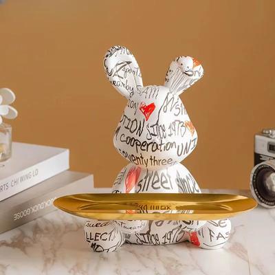 2025 New Graffiti Creativity Rabbit Figurine Bunny Ornament Home Decoration Animal Statue Storage Shelf Modern Room Sculpture