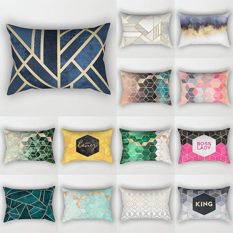 Soft And Comfortable Peach Skin Rectangle Pillow Case With Chic Geometric Marble Print For Home Styling