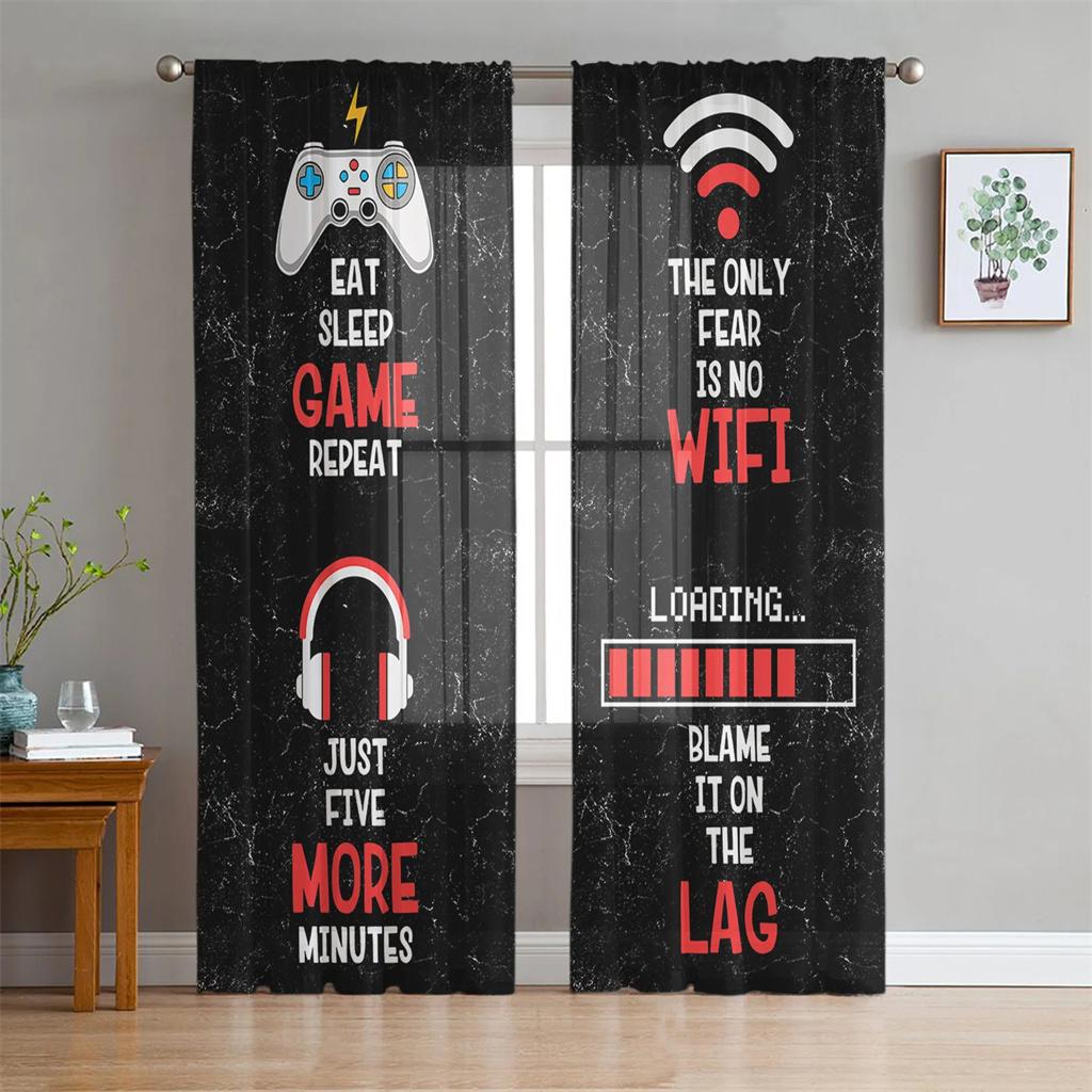 Switch Game Console White Gamepad Voile Curtain For Bedroom Tulle Window Curtain For Living Room Sheer Curtains Blinds Drapes2Pc