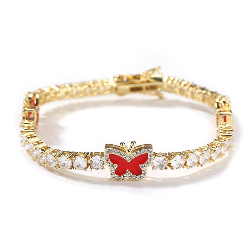 New hip-hop zircon tennis chain, personalized simple color butterfly splicing necklace, tennis necklace