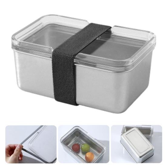 Nerezový obědový box s průhledným víkem Vhodný do mikrovlnné trouby a myčky Nádoba na přípravu jídla odolná proti vytečení Přenosný bento box do kanceláře školy