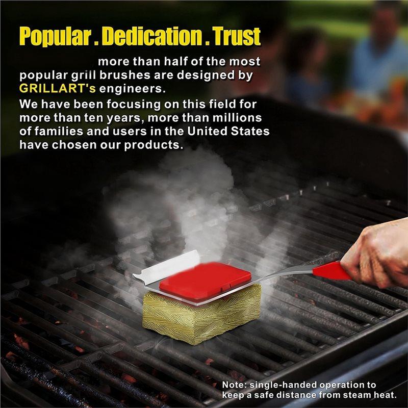 A25F-BBQ Cleaner Brush With Scraper, Steam Grill Cleaning Brush, Grill Brush Bristle-Free For Outdoor, Extended Handle