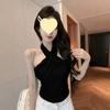 With chest pad, French temperament cross neck sling vest women's summer spice girl short slim-fit design top