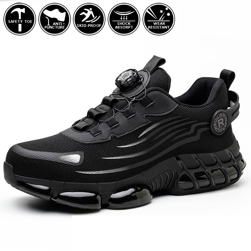 Rotating Button Steel Toe Anti-puncture Non Slip Work Shoes Man Lightweight Breathable Safety Shoes Men's Work Shoes Boots