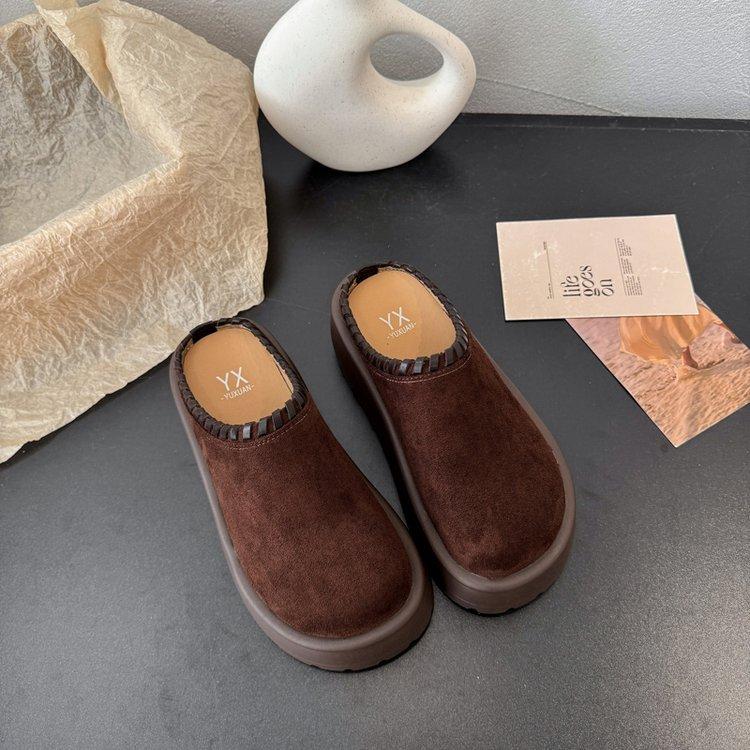 Gruby spód podwyższający Boken torba głowa półkapcie damskie noszenie 2025 wczesna jesień nowe małe leniwe muller kapcie