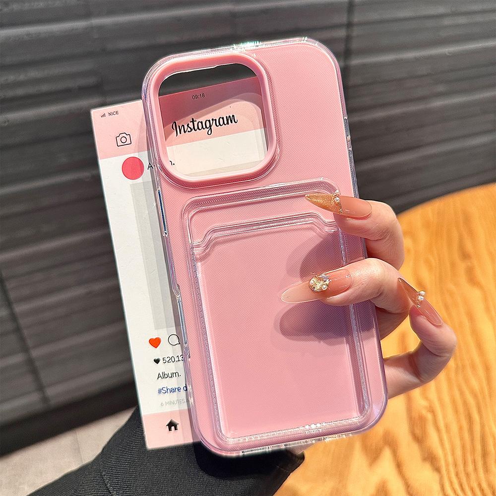 2in1 Card Holder Slot Wallet Photo Pocket Clear Candy Color Case For iPhone 17 16 15 14 13 12 11 Pro Max TPU+PC Shockproof Cover