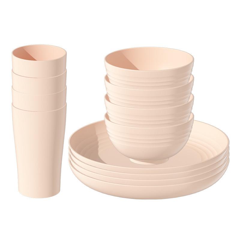 Eco Wheat Straw 12pcs Dinnerware Set Unbreakable Plates Bowls Reusable Plastic Tableware Lightweight for Family Gathering Party Use