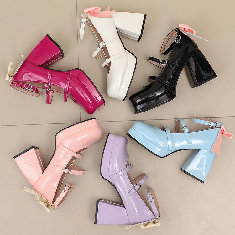 Pantofi de damă la modă din piele lăcuită cu toc înalt lolita, pantofi drăguți Mary Jane, pantofi pentru jocuri de rol nuntă, mărimi 31-43