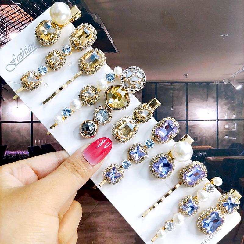 Neues Set Damen Haarspangen Schmuck Mode Kristall Haaraccessoires für Mädchen Luxus Perle Geometrische Haarspangen Nadeln Weihnachtsgeschenk