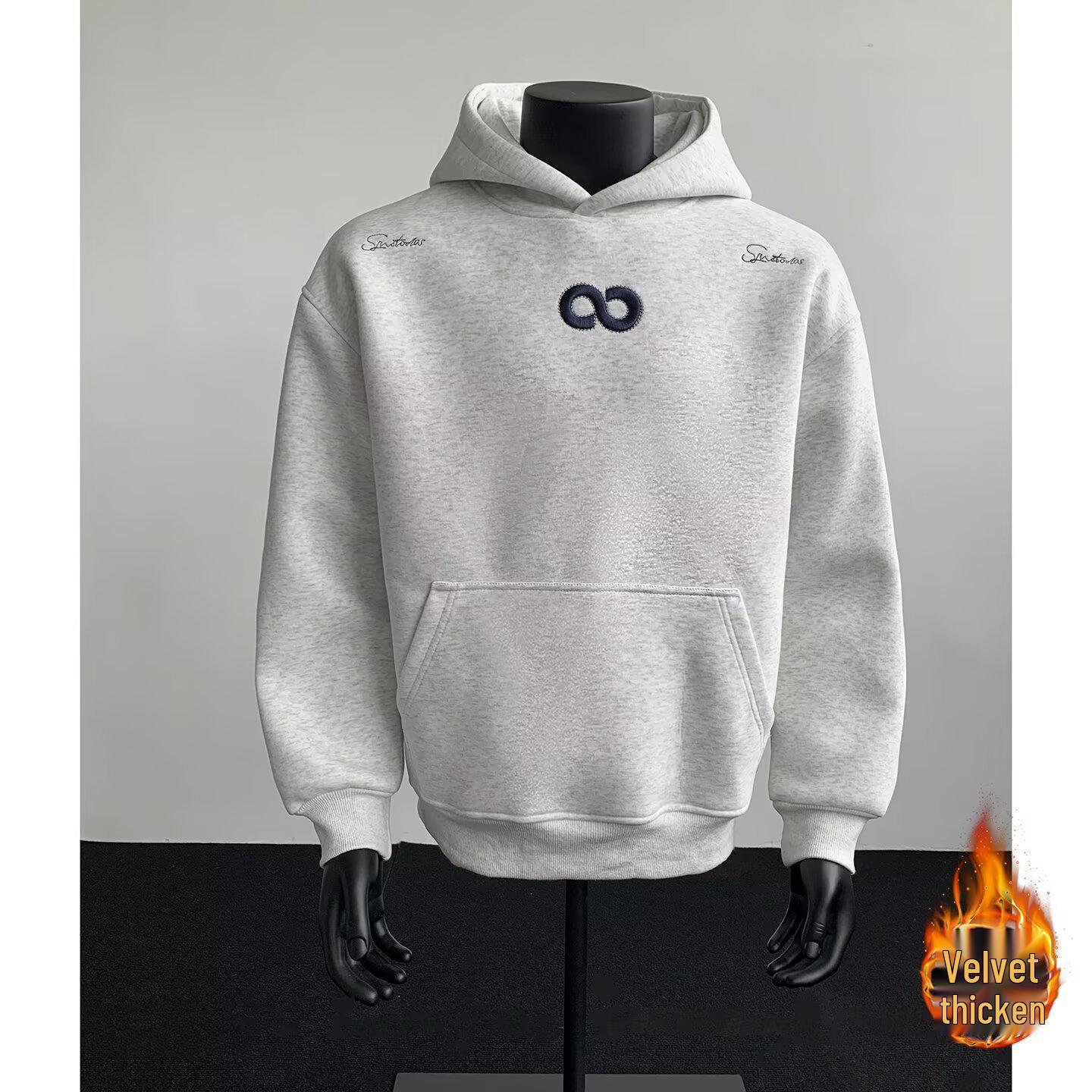 

Men s Heavyweight Retro Embroidered Hoodie - Winter Trendy, Loose Fit, Casual Design for Couples XL білий/сірий колір