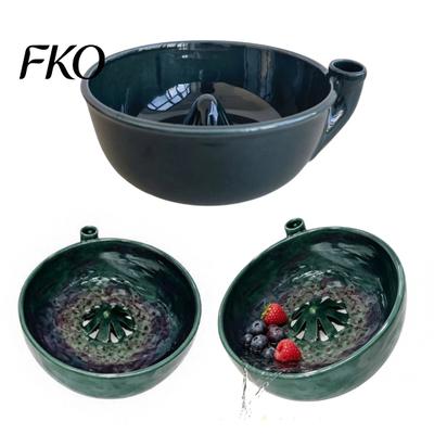 Retro Style Kitchen Bowl Self Rinsing Wash Bowl, with Hollow Drain Holes, Swirl-Flow Berry Washing Ceramic Fruit Rinse for Counter Multi-use