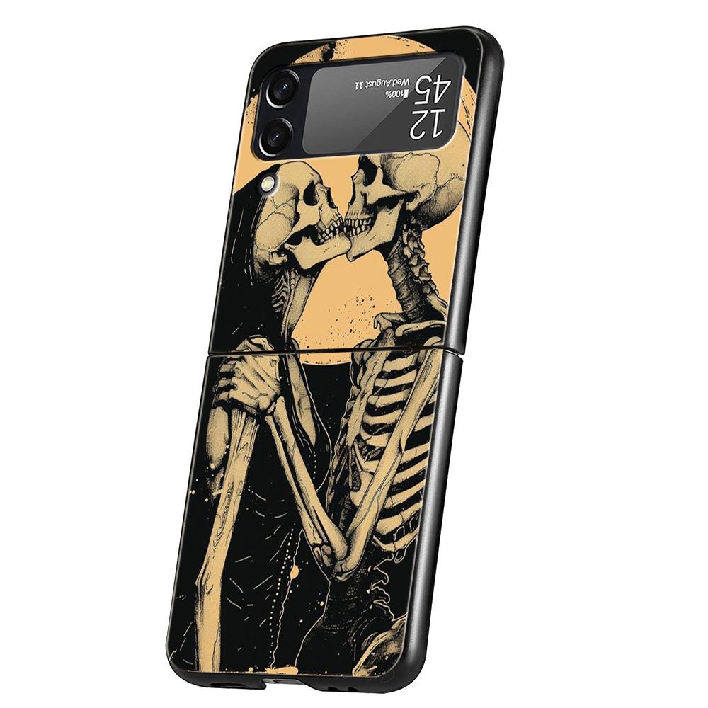 Love Skeleton Skull Hard PC Phone Case For Samsung Galaxy Z Flip 6 5 4 Black Cover For Galaxy Z Flip 3 Foldable Shockproof Capas