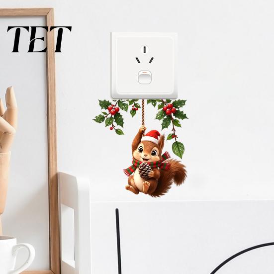 Christmas Room Accessory Squirrel Switch Sticker, Decorative Wall Decal for Light And Socket Party Supplies Panels, Removable PVC Festive Art Bedroom