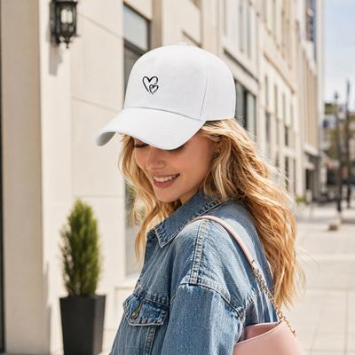 Women Baseball Cap, Adjustable Back Buckle Baseball Hat, Street Style Breathable Summer Hat, Heart Print Outdoor Sunshade Hat