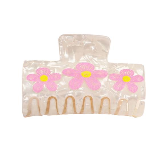Hair Claw Strong Grip Hair Clip Ice-Clear Acetic Acid Material Floral Pattern Pearlescent Back Head Hair Claw Half-Tied Hair Accessory