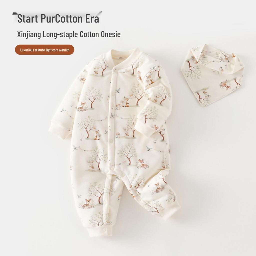 Premium Cotton Class A Quilted Infant Romper, 120g Soybean Fiber, Warm for Autumn & Winter