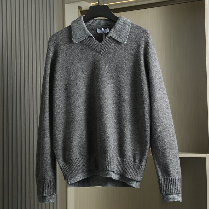 Brand Clearance Export Surplus Men s Casual Knitwear European Quality Surplus Fake Two-Piece V-Neck Sweater Jacket Dark Gray S