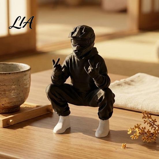 Cool Biker Enthusiast Presents 3D Printed Off-Road Figurine, Squatting Rider Statue, Trendy Desktop Detailed PLA Craft Ornament, Home
