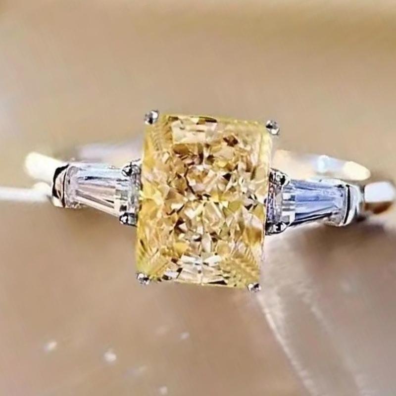 New Elegant Yellow Cubic Zirconia Women Rings Luxury Wedding Anniversary Party Lady's  Accessories Bright Fashion Jewelry