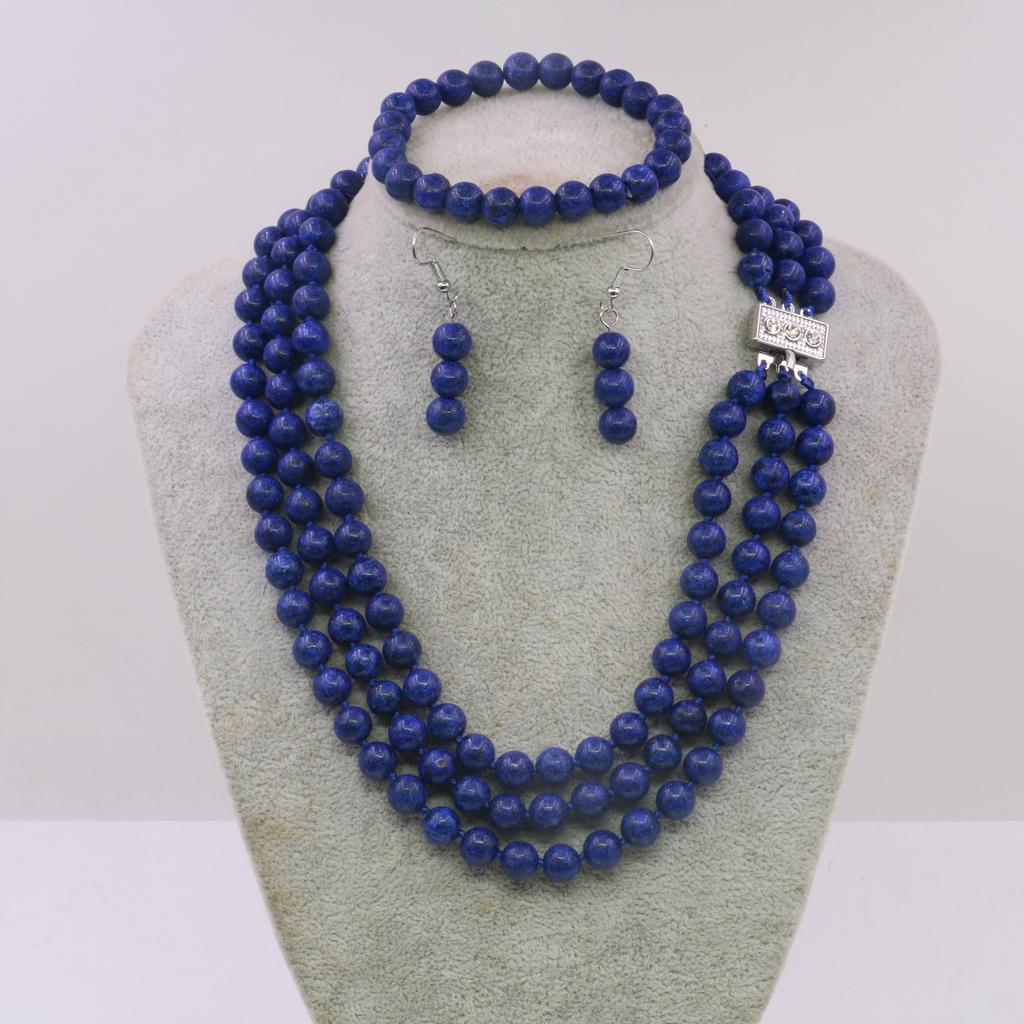 3 Reihen 8mm Lapislazuli Halskette Armband Ohrring Sets DIY Schmucksets Modeschmuck Herstellung Design Geschenke für Mädchen Frauen xu65