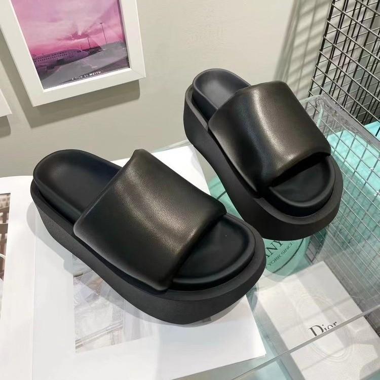 Giant Display Height~ European Calfskin Bread Slippers Women's Thick-soled Outer Wear 2024 Summer New Versatile Small Cool Slippers