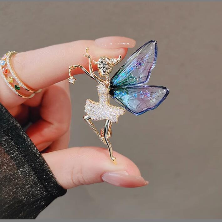 Angel Wings High-End Dancing Girl Brooch: Creative Coat Corsage and Clothing Accessory